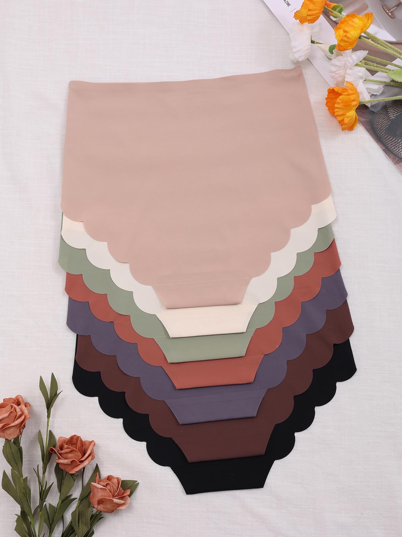 Women's Plain Scallop Trim Seamless Knicker, Soft Comfy Breathable High Waist Casual Panty for Daily Wear, Underwear for All Seasons