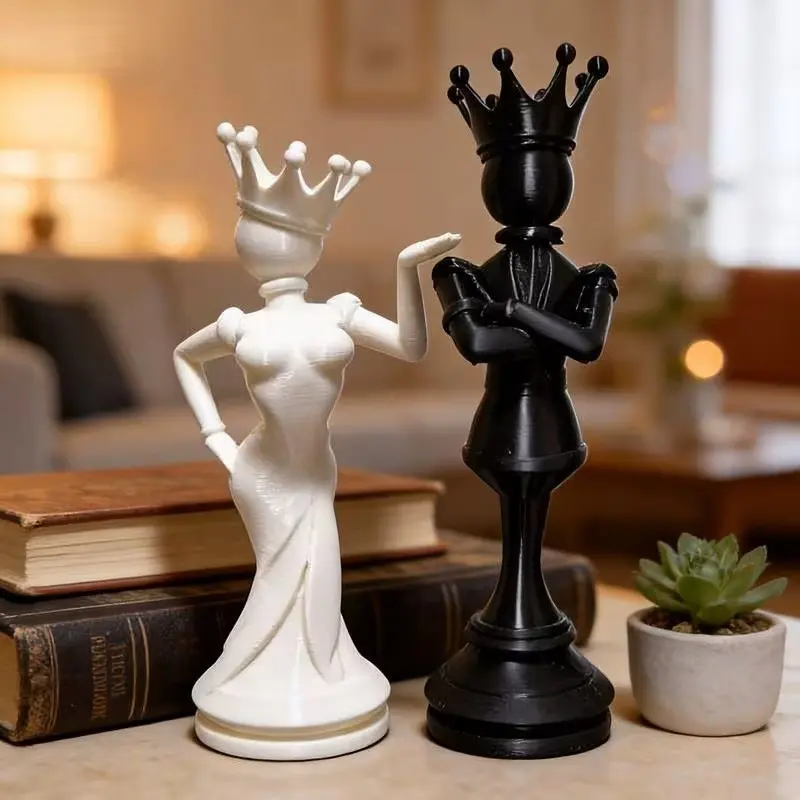 Chess King and Queen Mini Statue Set, and Chess Couple Statues, Home Office Desk Decor, Gift for Chess Lovers and Couples