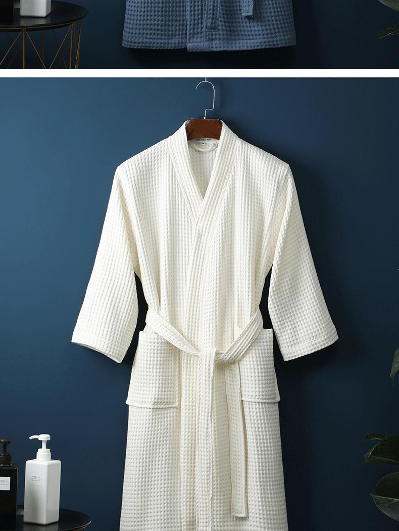 In-stock pure cotton bathrobe, thin spring/summer long waffle robe for hotels and beauty salons, available for direct shipping