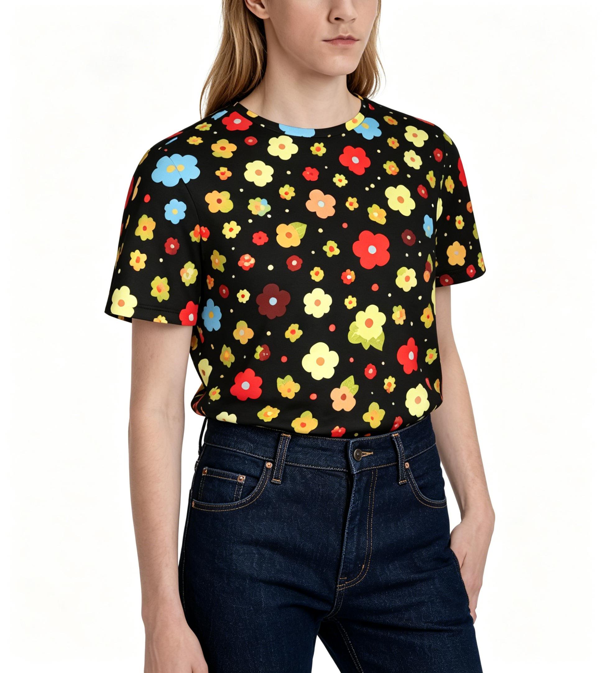 Colorful Floral Retro Cartoon Summer Full-Print Short-Sleeve 3D Printed T-Shirt, Unisex Outdoor Comfortable Top, Party Clothes, Couple Pattern, Gift for Friends