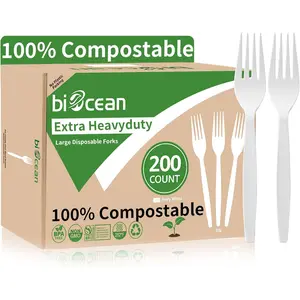 200 Count 7In Extra Heavyduty Compostable Disposable Forks Biodegradable No Plastic Eco Friendly Utensils for Party Daily Use BBQ Picnic