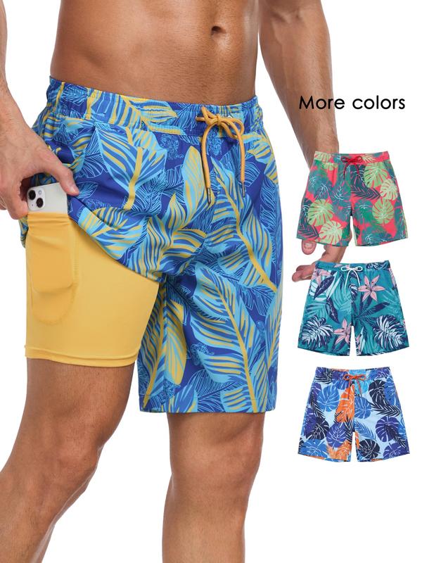 Men's 2-In-1 Swim Trunks, 7 Inch Swimming Shorts Beach Pants, Quick Dry Gym Shorts with Compression Lining, Gym Vacation Pool Wear