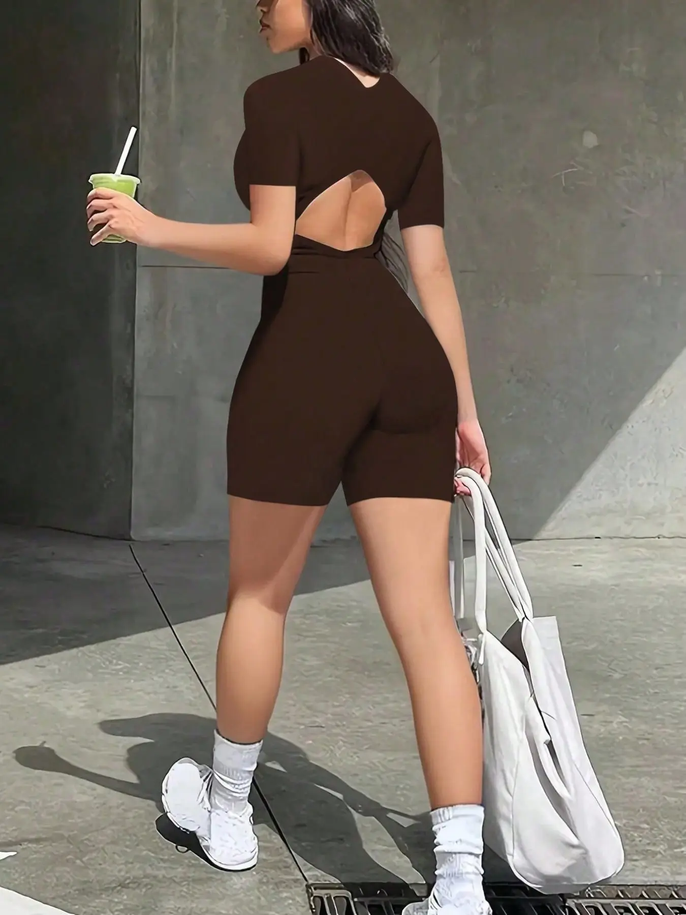 Casual Backless Cutout Design, Versatile Short Tight Bodysuit, Curvy Summer New Arrival, Trendy and Comfortable