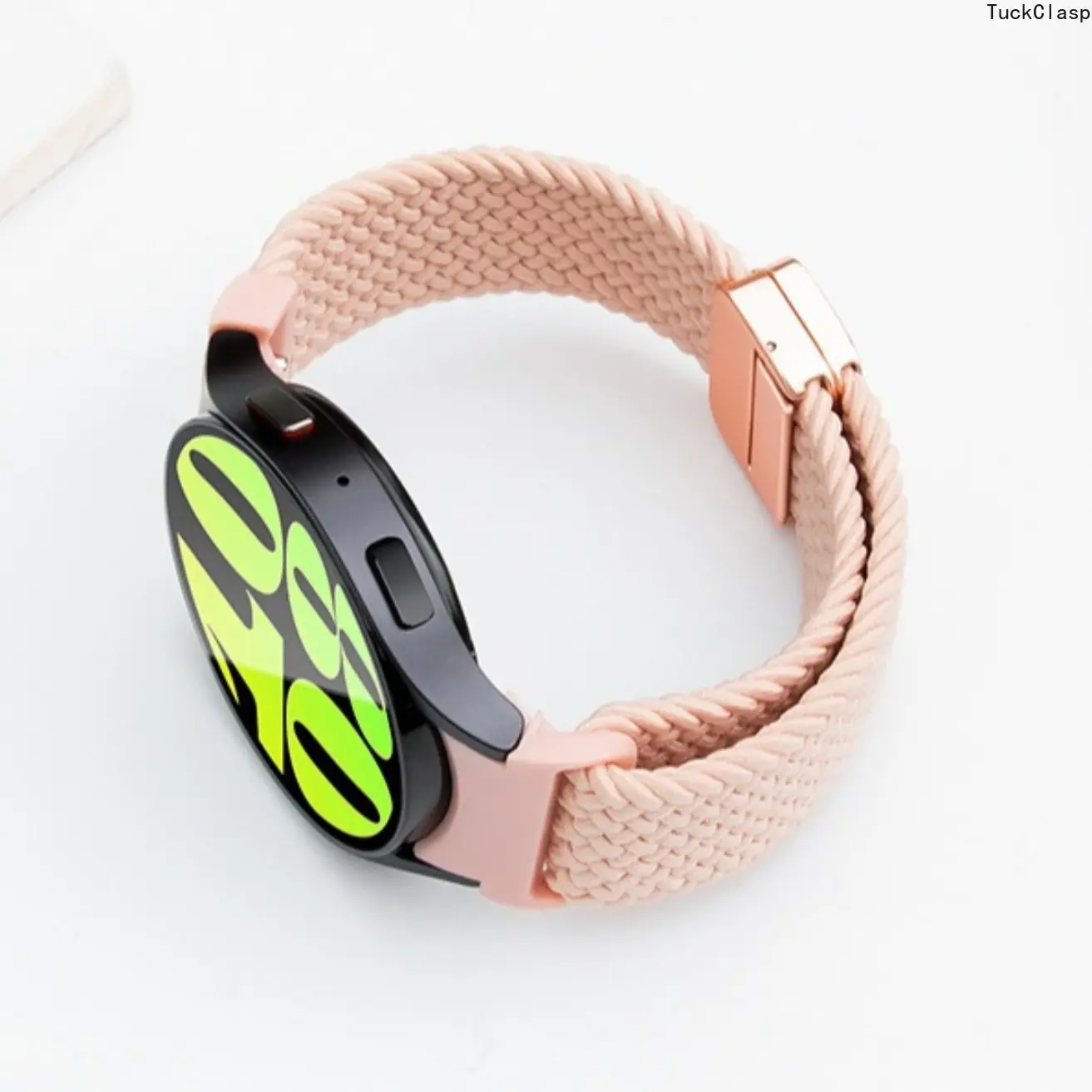 Magnetic Clasp Nylon Woven Watch Strap with Quick Button Connector Compatible with Samsung Galaxy Watch 4 5 6 7, Adjustable Breathable Replacement Wrist Band for Daily Sports