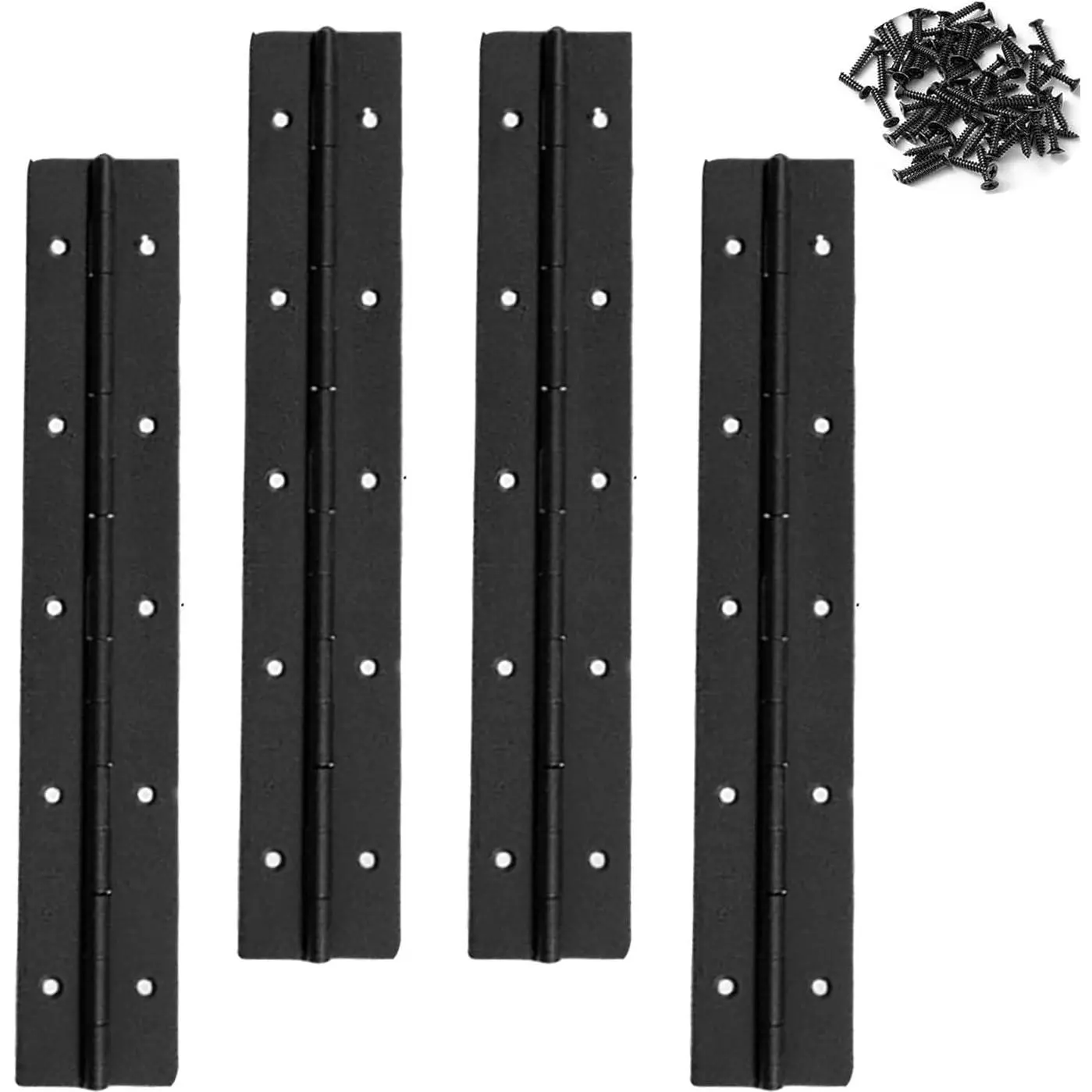 4PACK 8INCH Black Continuous &Piano Hinge 0.05" Thickness/1.2" Open Width Heavy Duty Continuous Hinge with Holes for Cabinet Door Cases Woodworking Include Screws