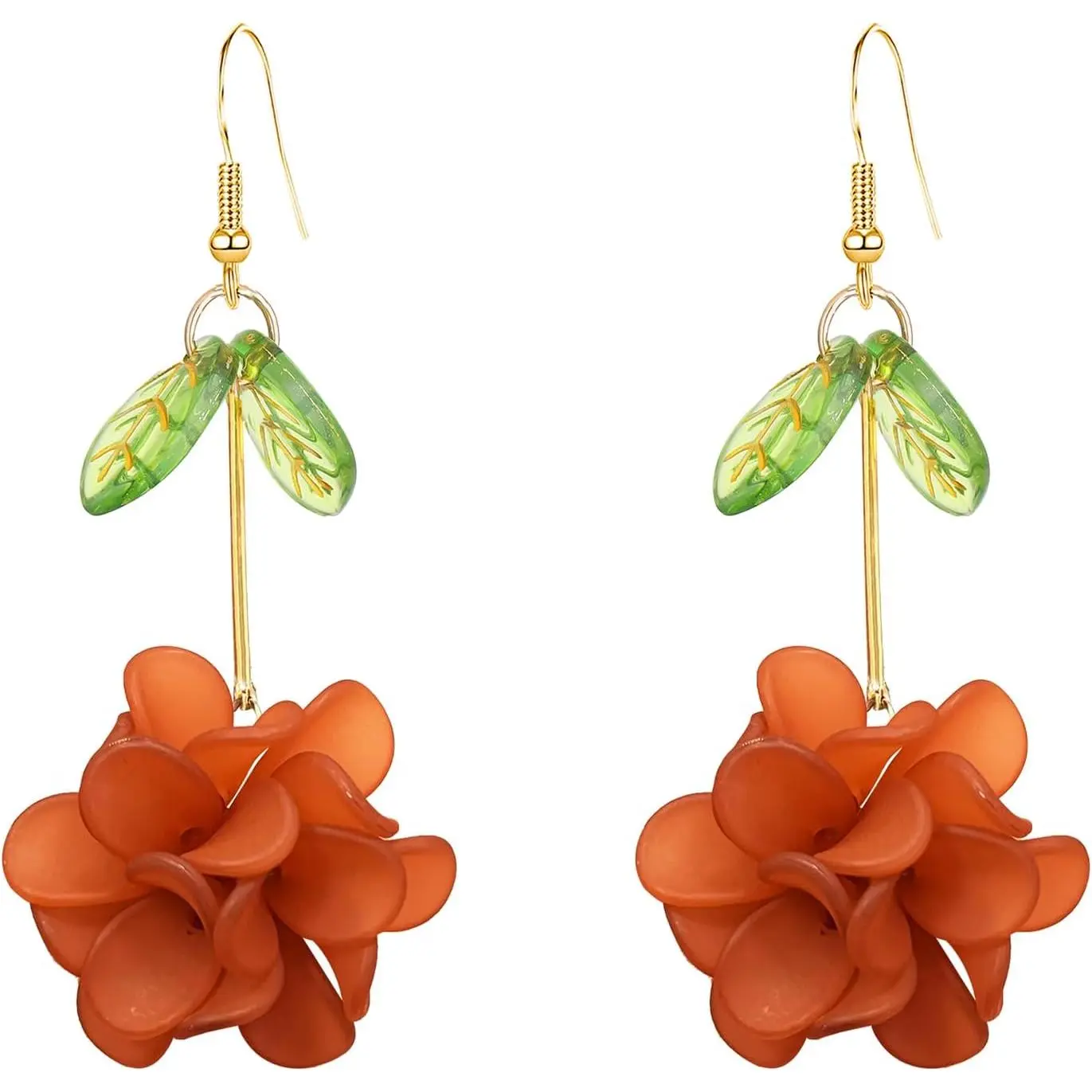 Flower Cluster Ball Dangle Drop Earrings for Women Spring Summer Bohemian Floral Petal with Green Leaf Earrings  Party