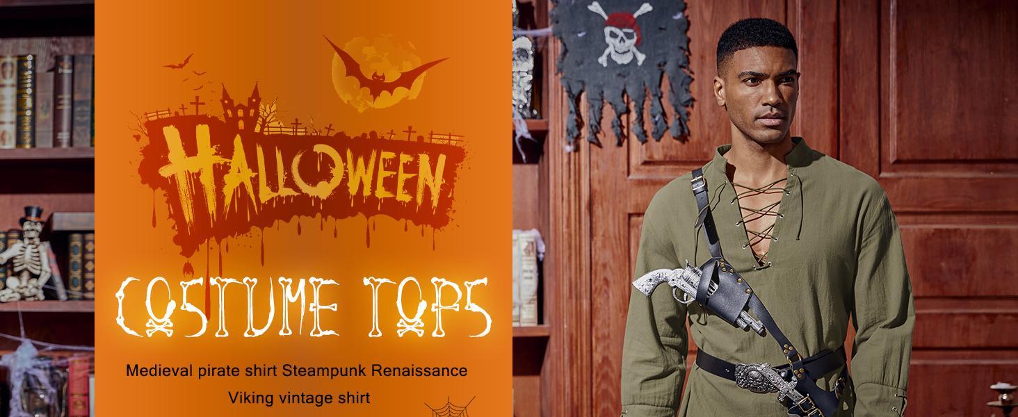 PASLTER Mens Medieval Pirate Shirt Steampunk Renaissance Viking Retro Long Sleeve Lace Up Mercenary Halloween Costume Tops Menswear Clothing