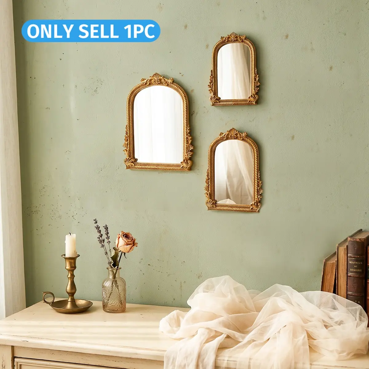 European Vintage Carved Arch Wall Mirror, Arched Mirror, Luxury Court Style Resin Frame, Versatile Decor for Entryway, Bedroom, Living Room