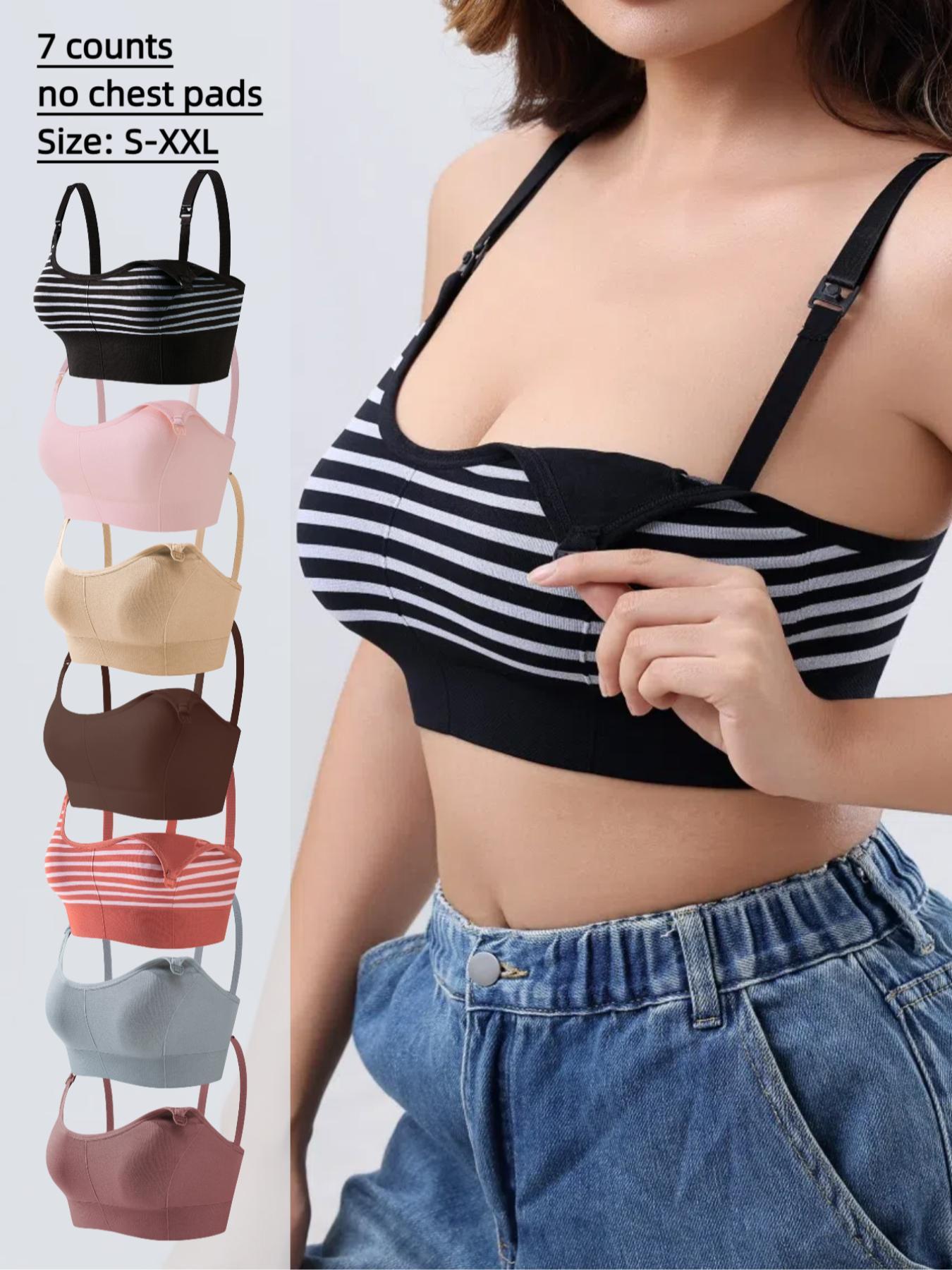 Maternity Solid Color/striped Print Nursing Bra, Adjustable Strap Seamless Double Layer Soft Support Nursing Bras, Maternity Underwear for All Seasons, Underwear for Women, Soft Fabric Bra