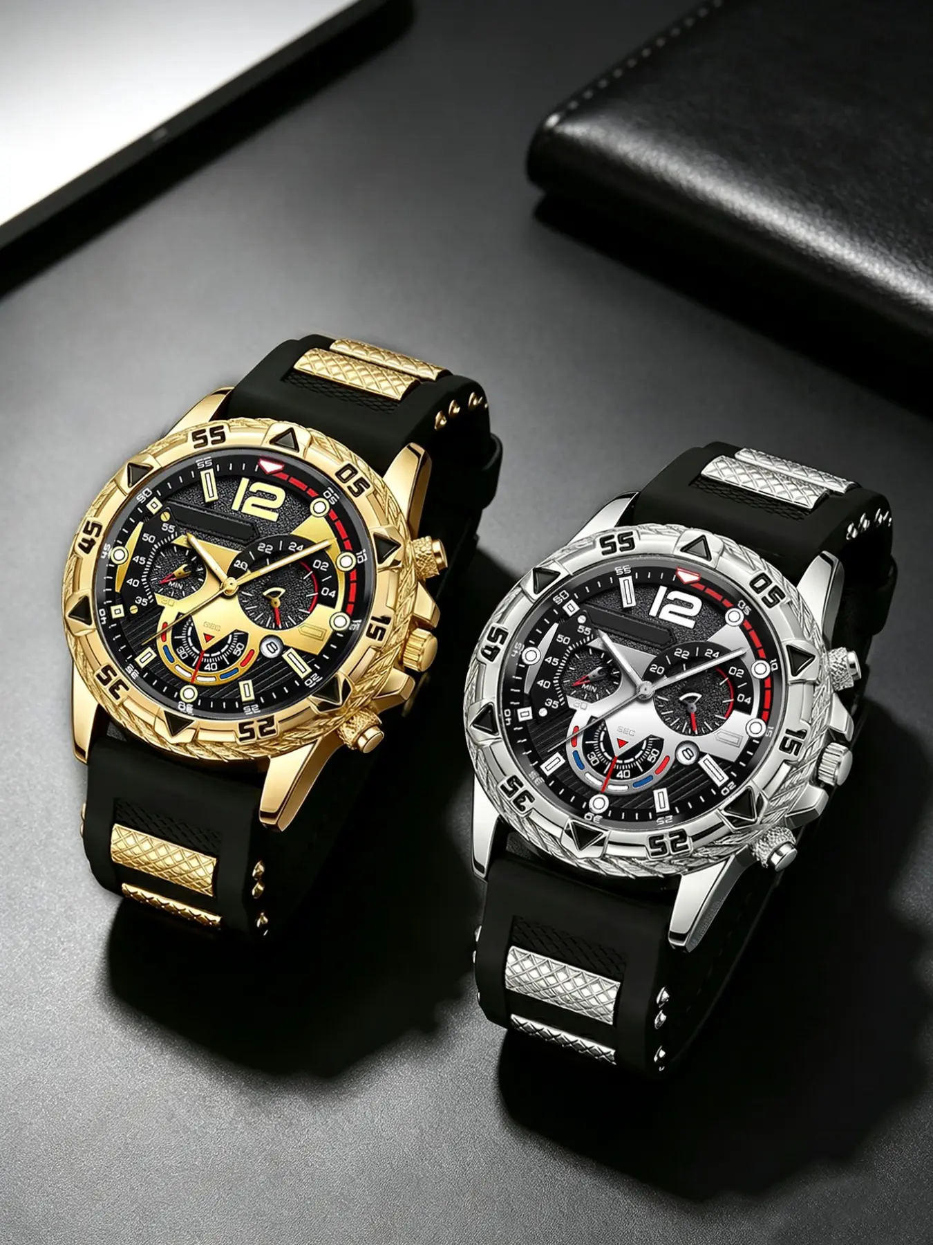 Men's Fashion Silicone Strap Quartz Watch, Analog Display, Silver Color, Round Face, Mineral Glass, Perfect Gift for Him
