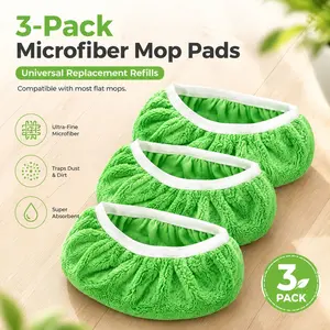 3-Pack Universal Microfiber Mop Cloth Replacement, High Absorbency, Reusable, Fits Most Flat Mops, Strong Stain Locking, Washable