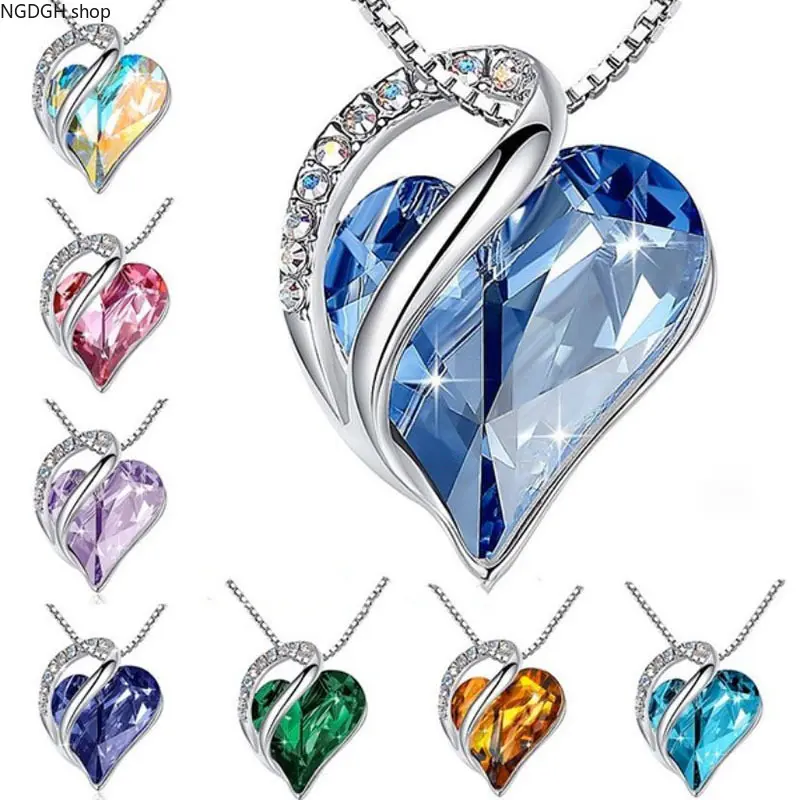 Twisted Heart Crystal Pendant Necklace,Multicolor Rhinestone Silver‑Plated Chain Necklace,Elegant Love‑Shaped Jewelry for Women Teen Girl Daily Dating Birthday Gift