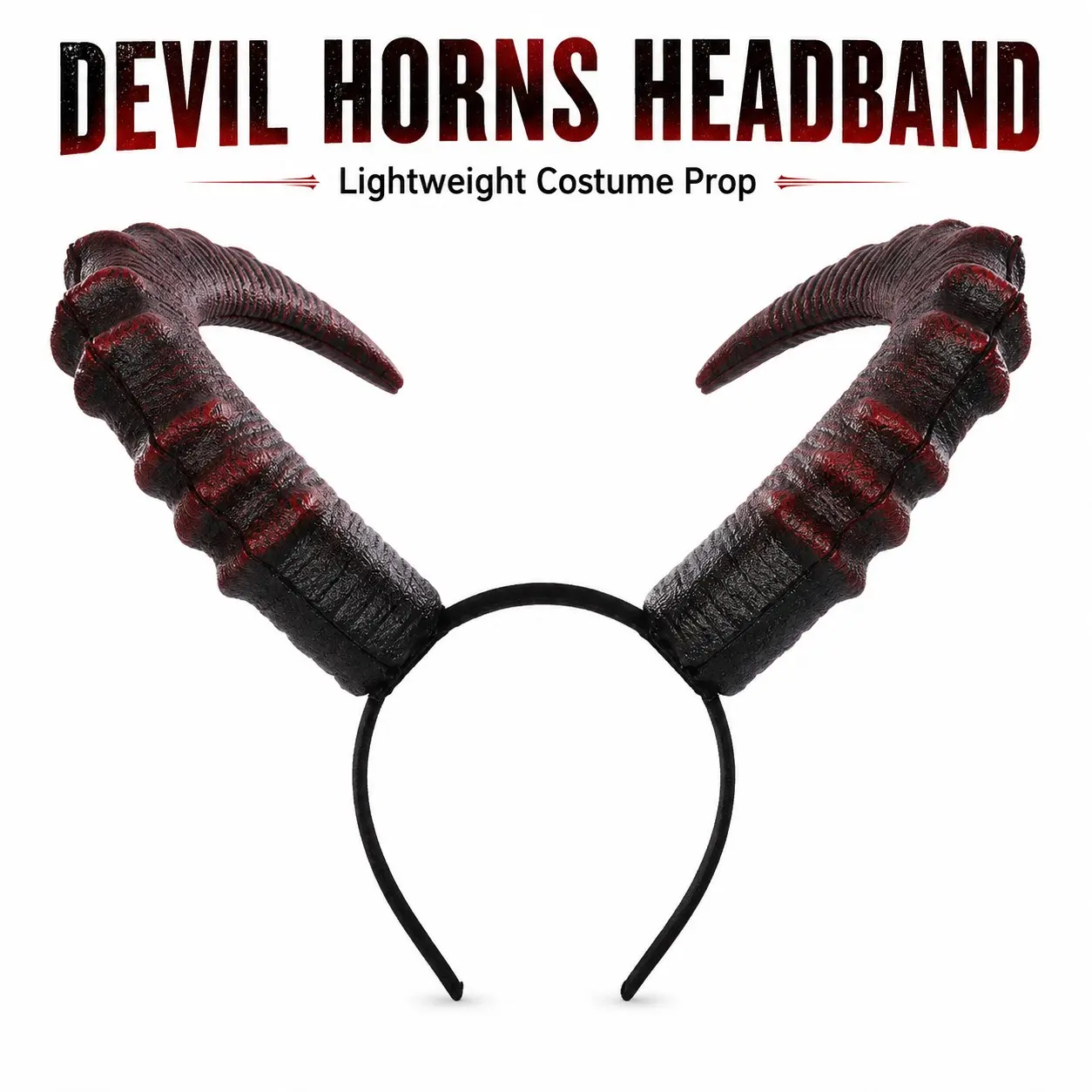 Black Red Devil Horns Headband, Halloween Spooky Demon Horn Hair Hoop, Lightweight Costume Party Cosplay Masquerade Accessory Prop