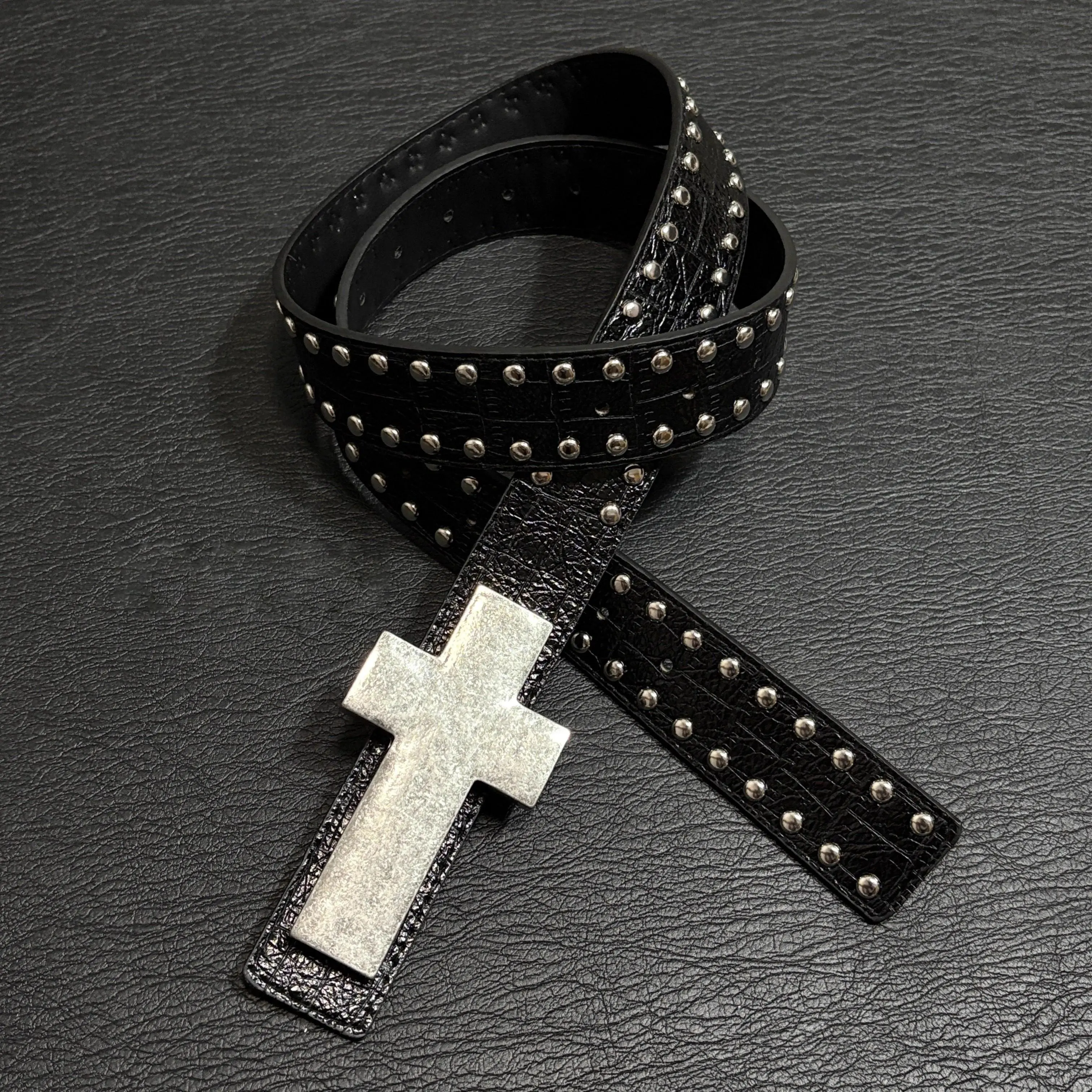 Subculture Harajuku Style Punk Studded Cross Belt Burst Pattern Hip Hop Street Style Men's Belt Rock Party Music Festival Belt