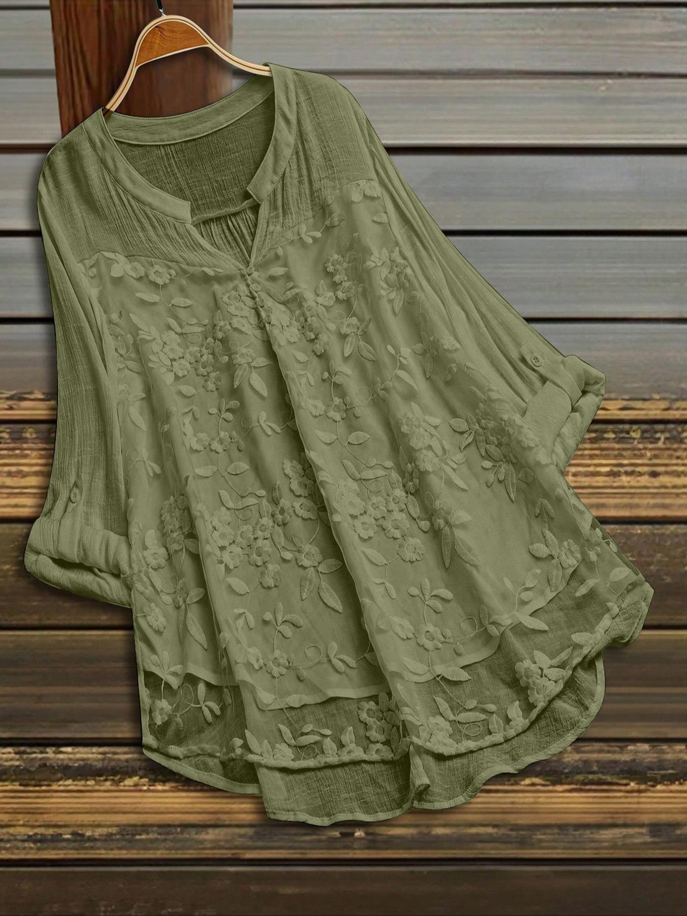 Plus Size Solid Color Long Sleeve V Neck Casual Shirt Blouse, Fashionable Comfortable Fit for Daily Wear, Perfect for Layering and Leisure