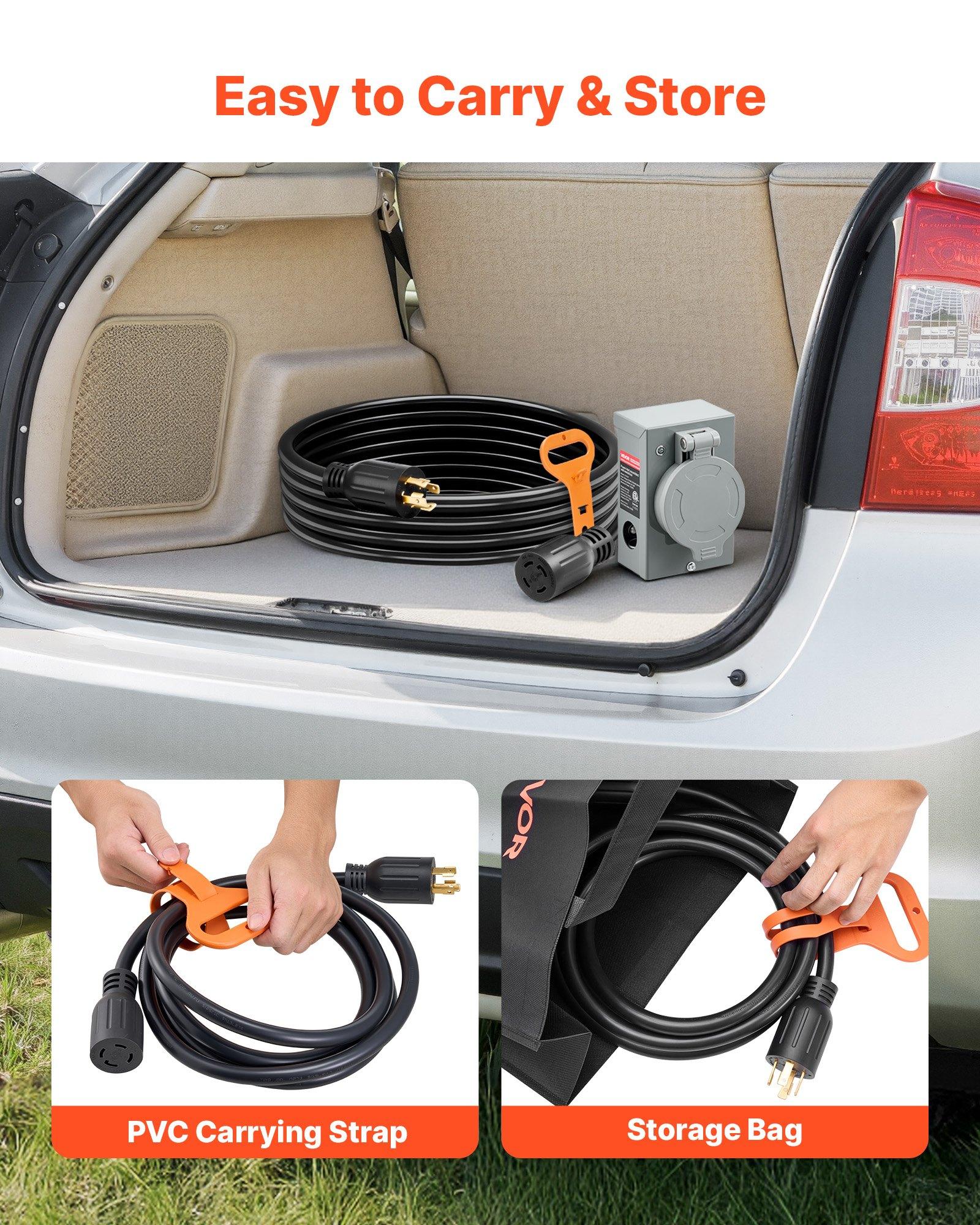 VEVOR 30 Amp Generator Cord and Power Inlet Box, 15 FT, 125/250V NEMA L14-30P to L14-30R Heavy Duty Extension Power Cord, SJTW 10 Gauge 7500W, Pre-Drilled Inlet Box, for Generator to House, ETL Listed