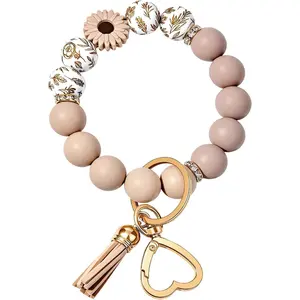 Weixiltc Silicone Bead Keychain Wristlet for Women, Charm Bracelet Key Chains, Car Key Rings Holder for Girls
