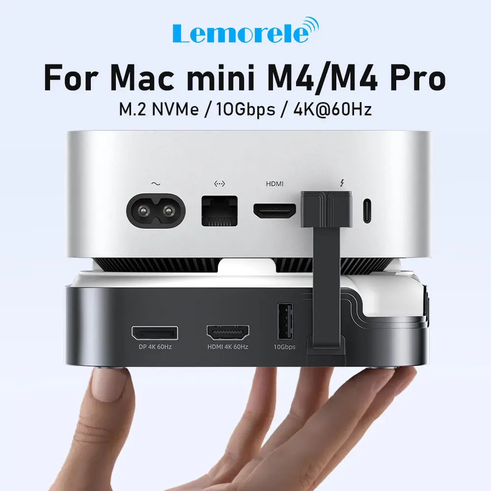 Lemorele TC800 7-in-1 Mac mini M4 docking station features an M.2 NVMe SSD slot, supports triple-screen 4K 60Hz display, and is compatible with Mac mini M4/M4 Pro.