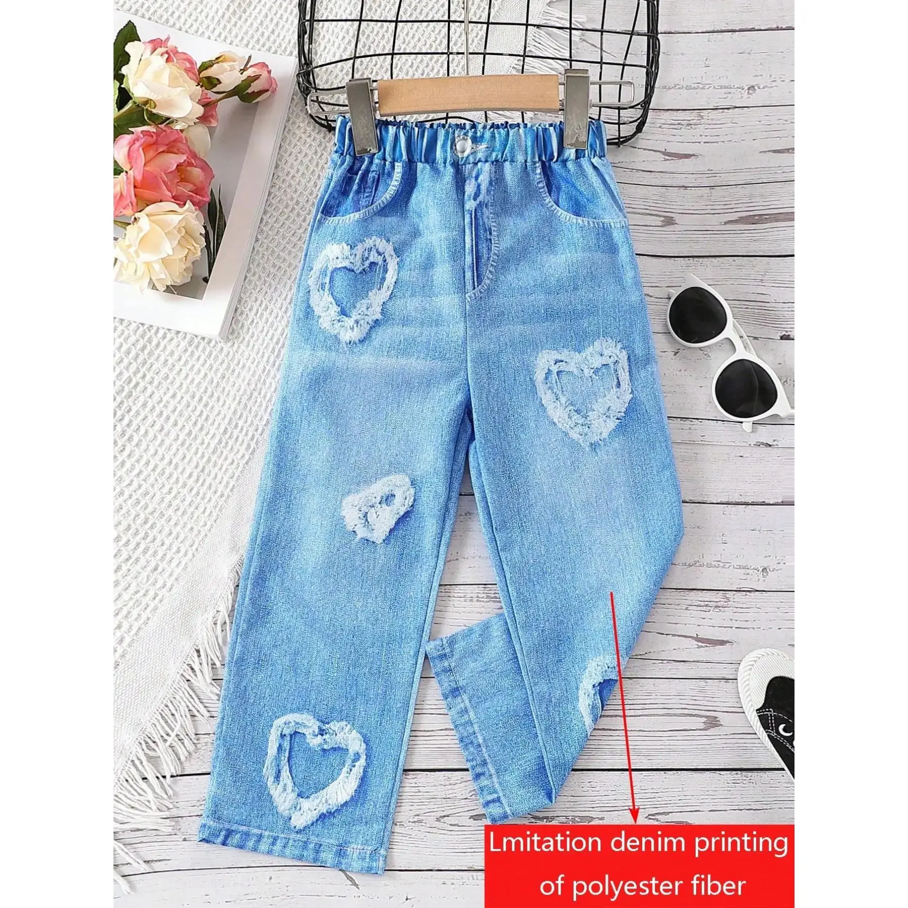 Girls' All Over Heart Graphic Adaptable-Fit Casual Pants - Loose, Comfortable, All-Season Wear for Kids 3+ Years, Adaptable-Fit Girls' Casual Pants
