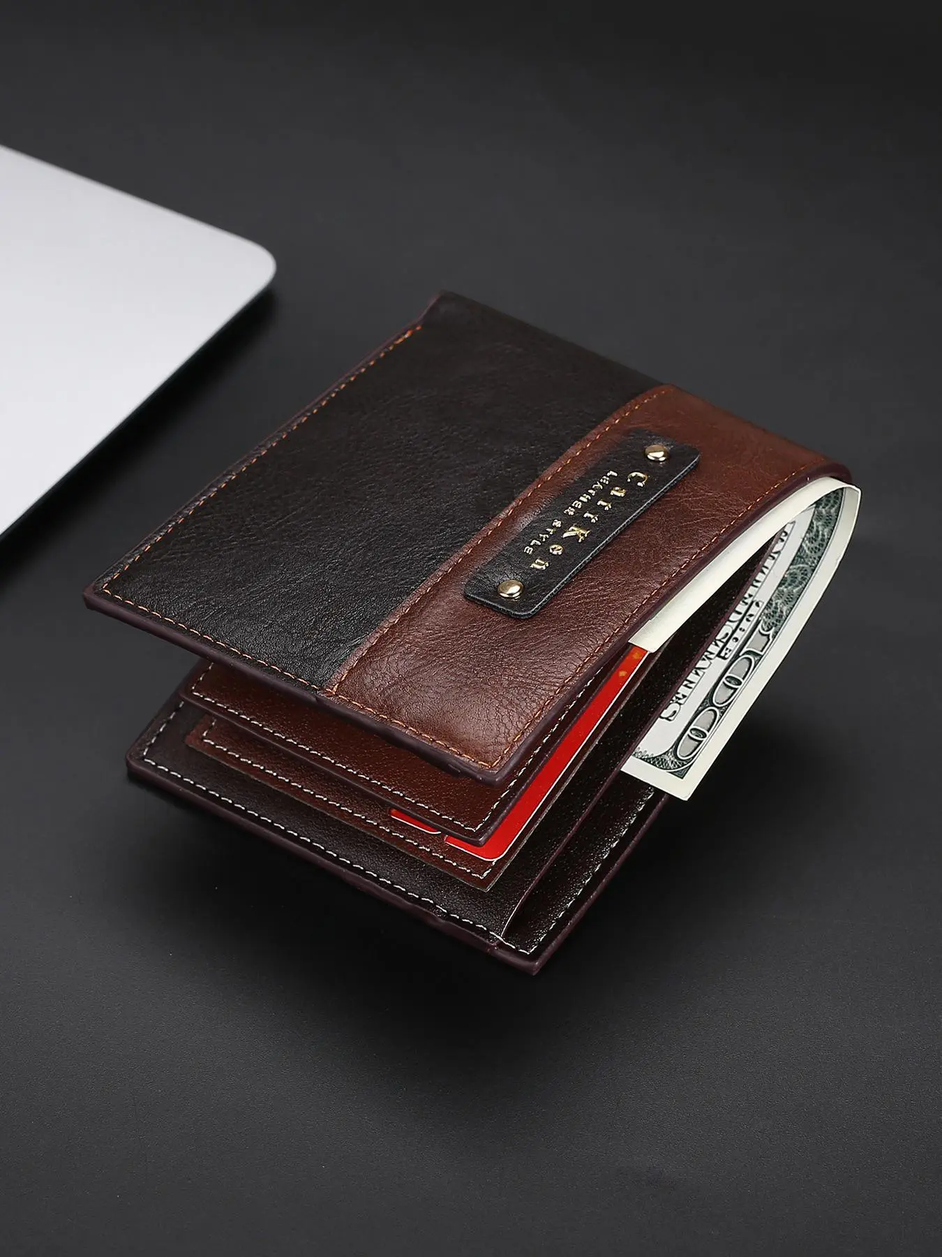 Men's Horizontal Wallet, Durable Fashion Wallet, Vintage Style Wallet, Fashionable Wallet, Vintage Color Block Design, Large Capacity Holds Credit Cards and ID, Stylish Gift for Men Vintage Wallets