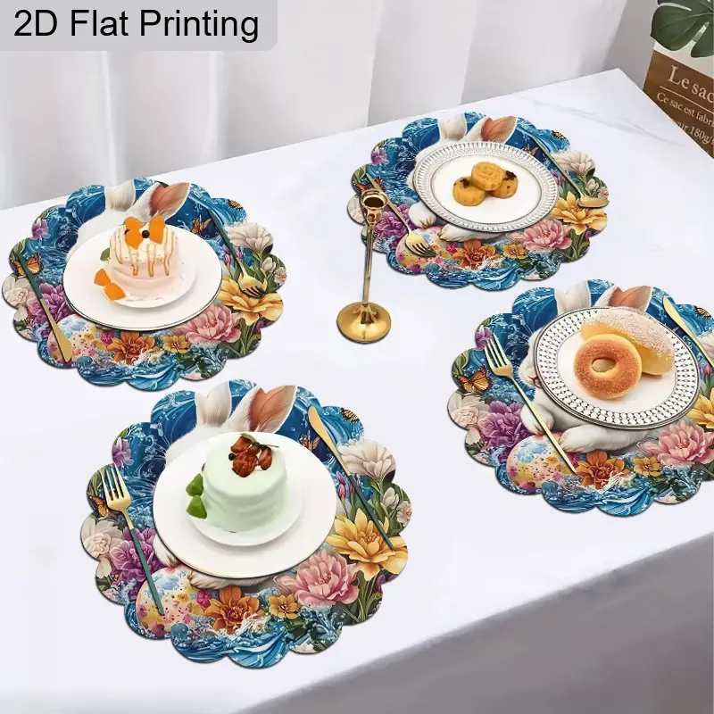 Easter Blue Rabbit Placemat Set, 4-Piece Table Mat Collection, Perfect for Easter Decor & Dining, Vibrant Color Design