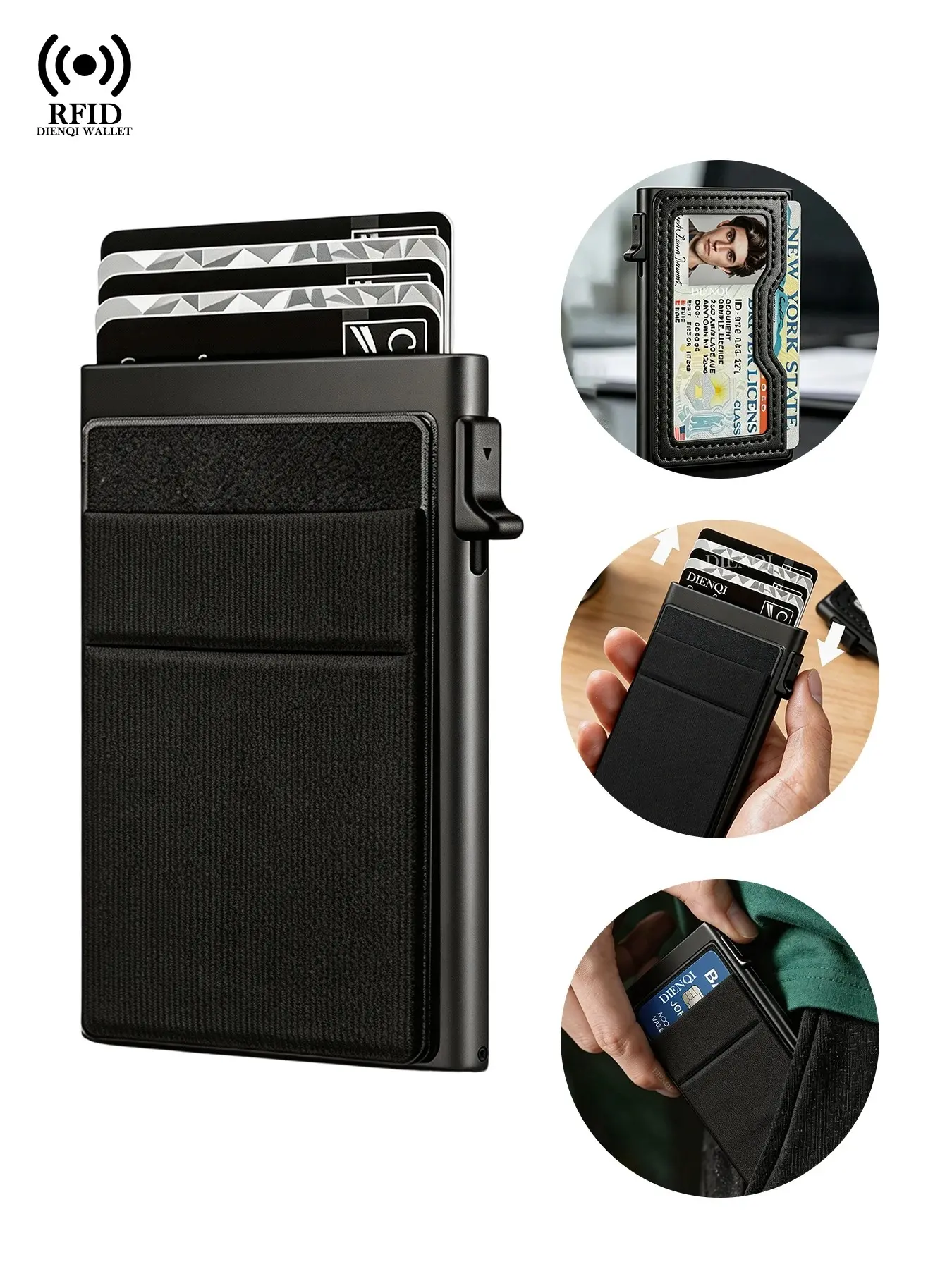 Slim Metal Pop Up Card Wallet with Rfid Security, Secure Card Storage, Clear ID Window, Multi-Compartment Design, Ideal for Men's Daily Use, Metal Card Holder