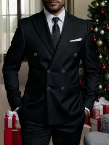 Men's 2-Piece Smart Suit Set Double Breasted Peak Lapel Solid Elegant Office Party Wedding