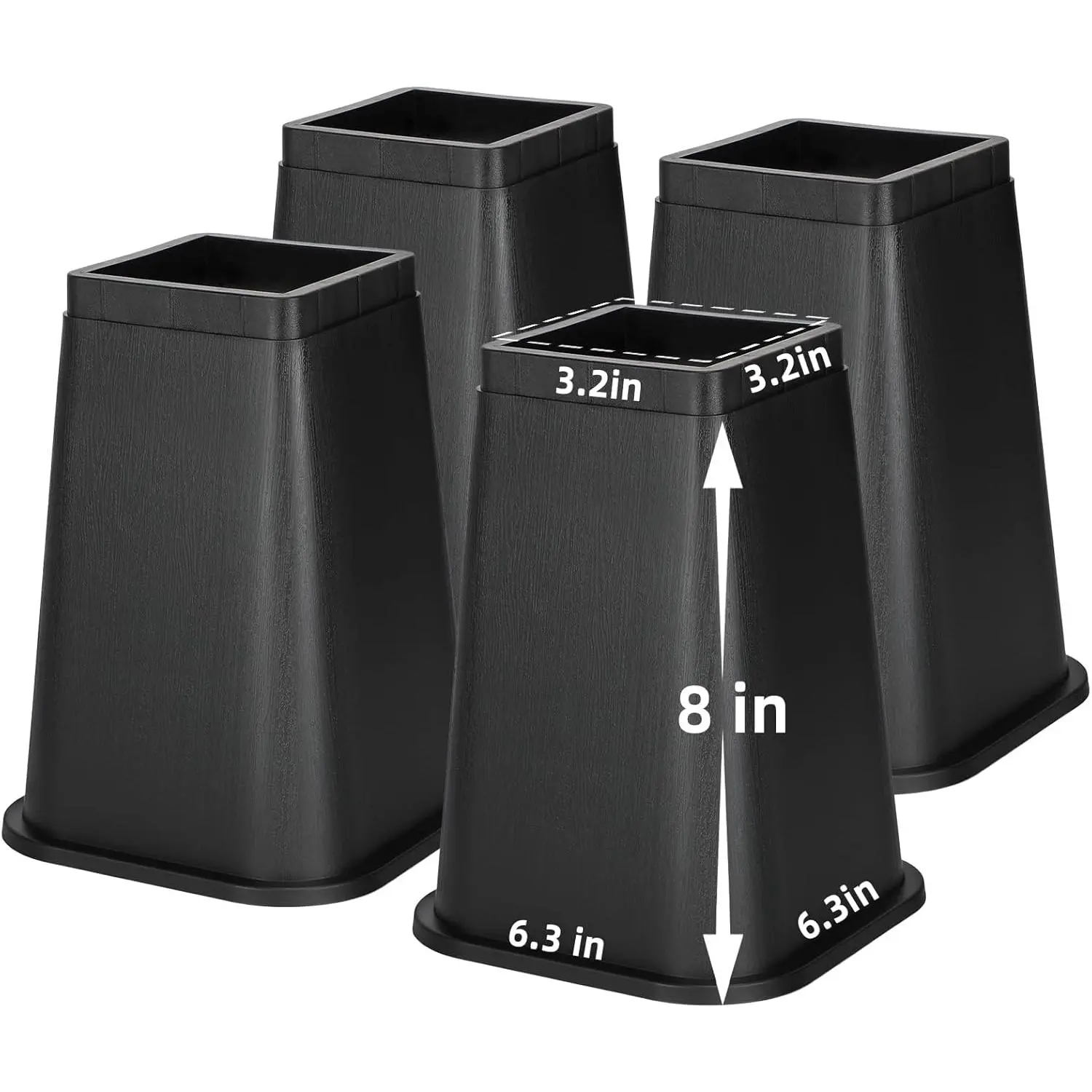 8 Inch Stable Bed Risers for Dorm Twin XL - Non-Slip Couch Furniture Risers up to 3000 Lbs, Bed Desk Chair Legs Lifters for College Room Must Haves (4 Pack)