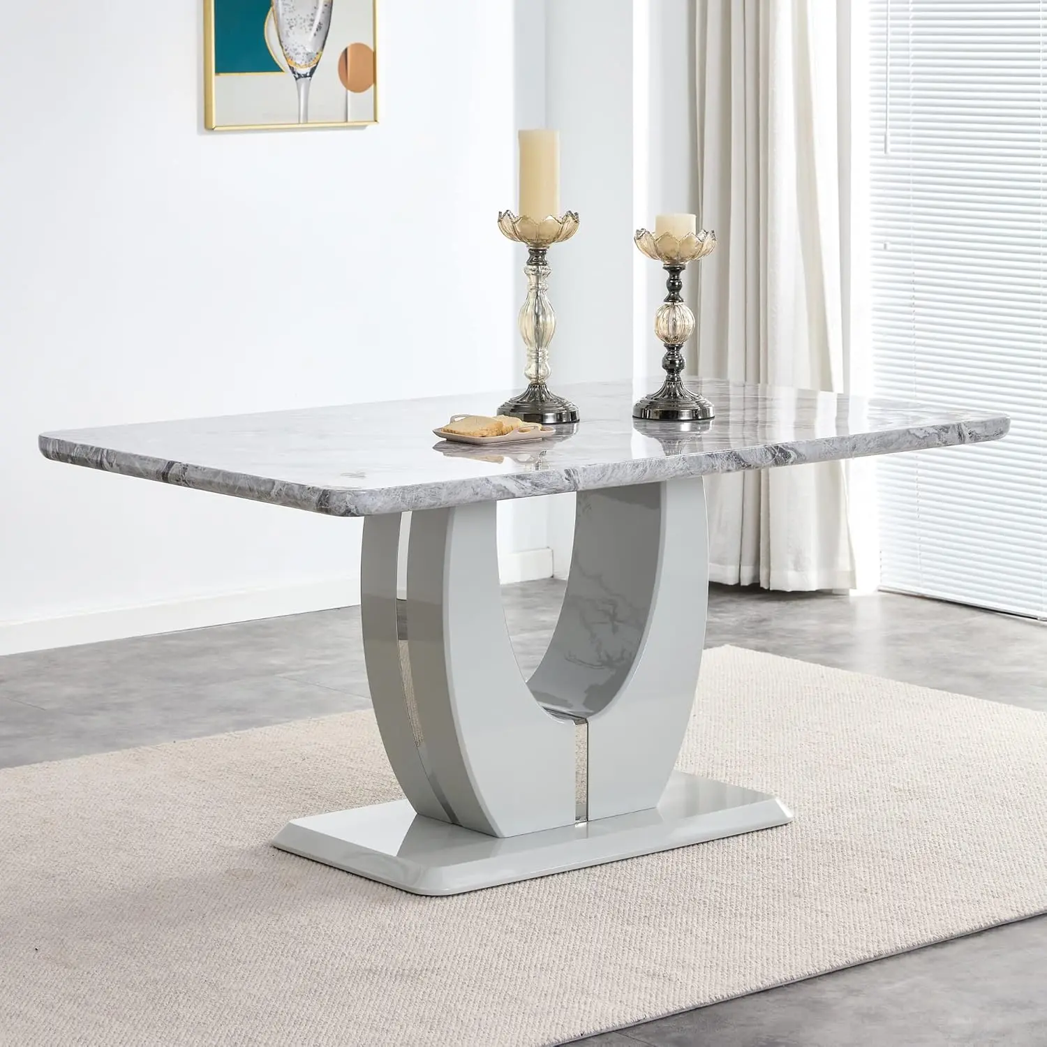 MUUOKY 63"x37"x30" Rectangle Dining Table - Luxury Faux Marble Top, Modern Simple Design, Indoor-Outdoor Furniture for Family Meals, Complimentary Replacement Tabletop, Dining Tables