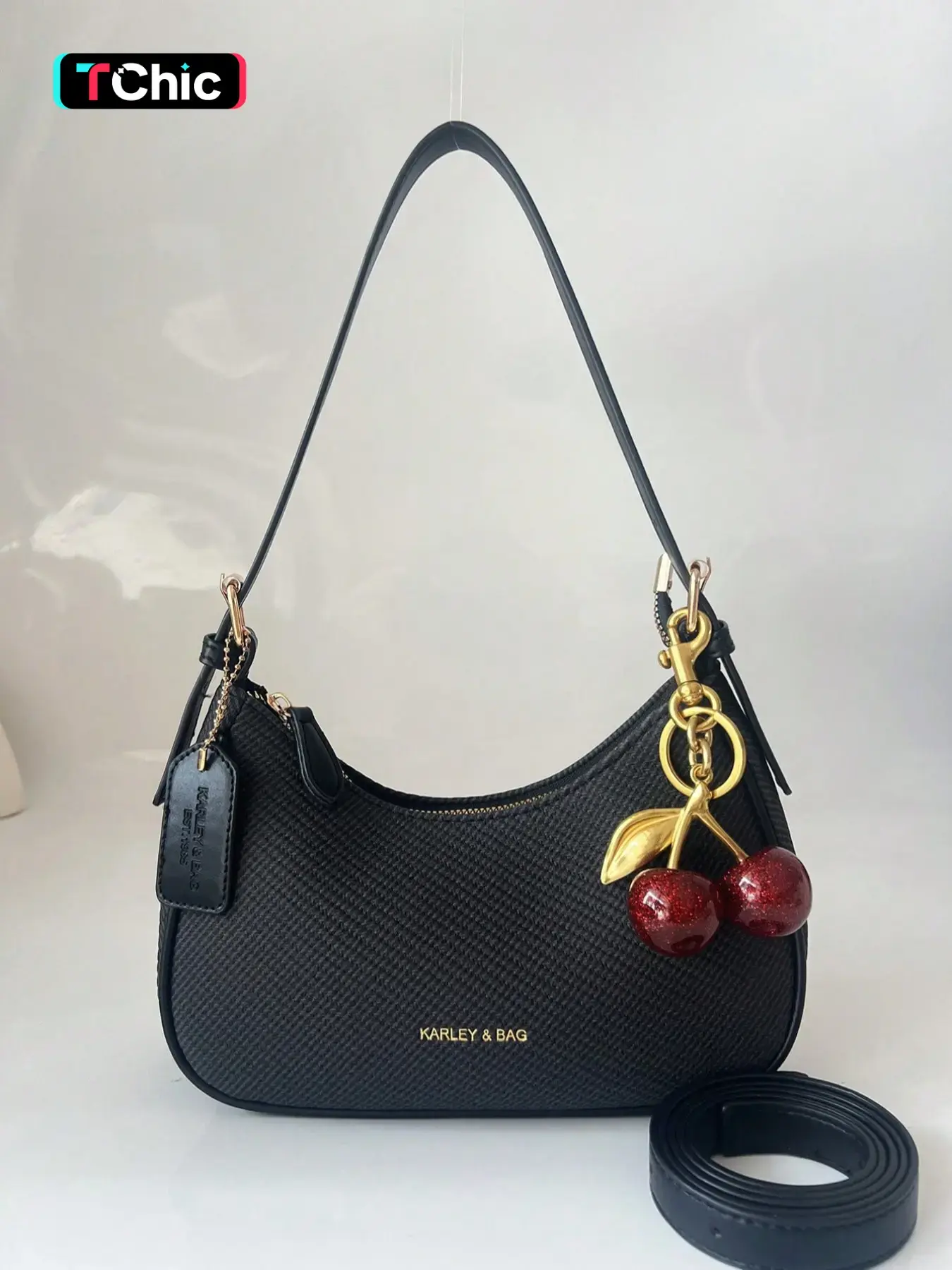Versatile Crescent Bag, Half Moon Purse, Y2K Shoulder Underarm Bag, Crossbody Bag with Cherry Charm, PU Leather Shoulder Bags, Casual Shoulder Bag, Crossbody Hobo Bag, Hobo Crossbody Purses, Casual Shoulder Sling