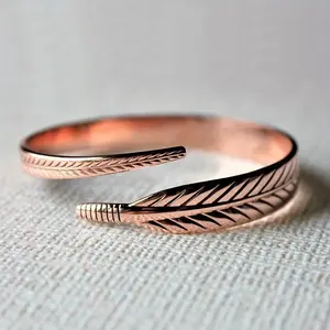 Vintage Pure Cooper Feather Wing Cuff Bangle for Men Women Fashion Punk Style Wristlet Party Jewelry Gifts