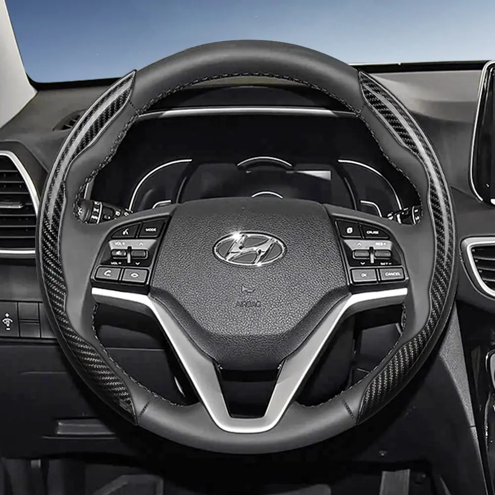 For Hyundai Segmented Carbon Fiber Steering Wheel Cover, Automotive, Sporty Non-Slip Comfortable Grip Quick-Install Design All-Season Compatibility For Tucson/Elantra/Avante/i30 Sedan/Alcazar/Grand Creta/Kona/Kauai/Santa Fe, Car Accessories
