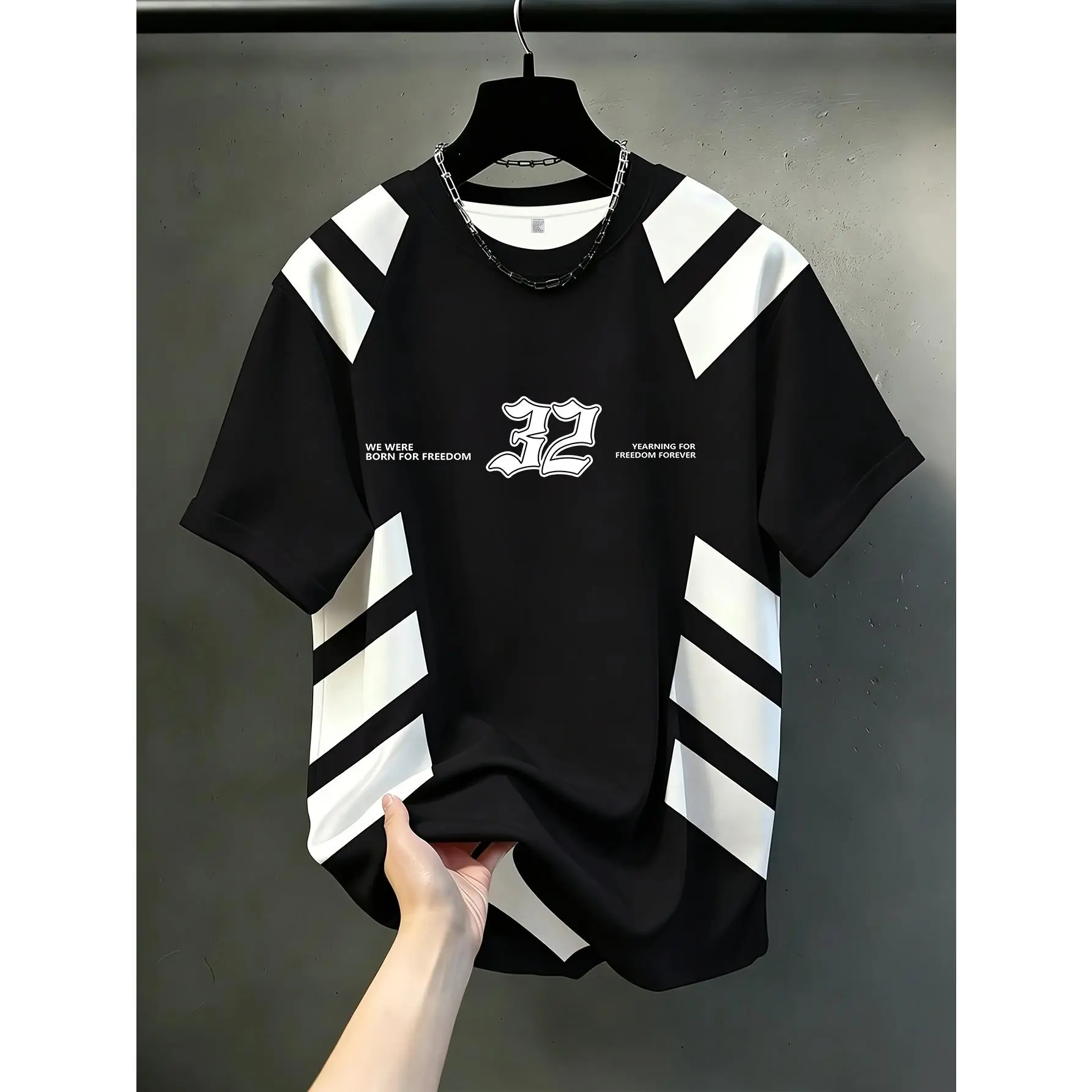 Men's Cyberpunk T-Shirt with "32 Number" /Korean Number Design - Breathable Crew Neck Regular Fit Suitable for Daily Wear, Formal & Outdoor Activities, Durable Machine-Washable Fabric, Gift for Teens and Adults, Casual Sportswear