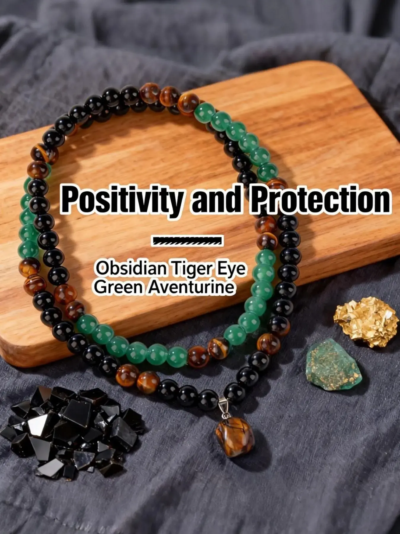 Positive Energy Protection Necklace, Obsidian Tiger Eye, Bohemian Crystal Pendant, Handpicked Natural Stones Jewelry Gift