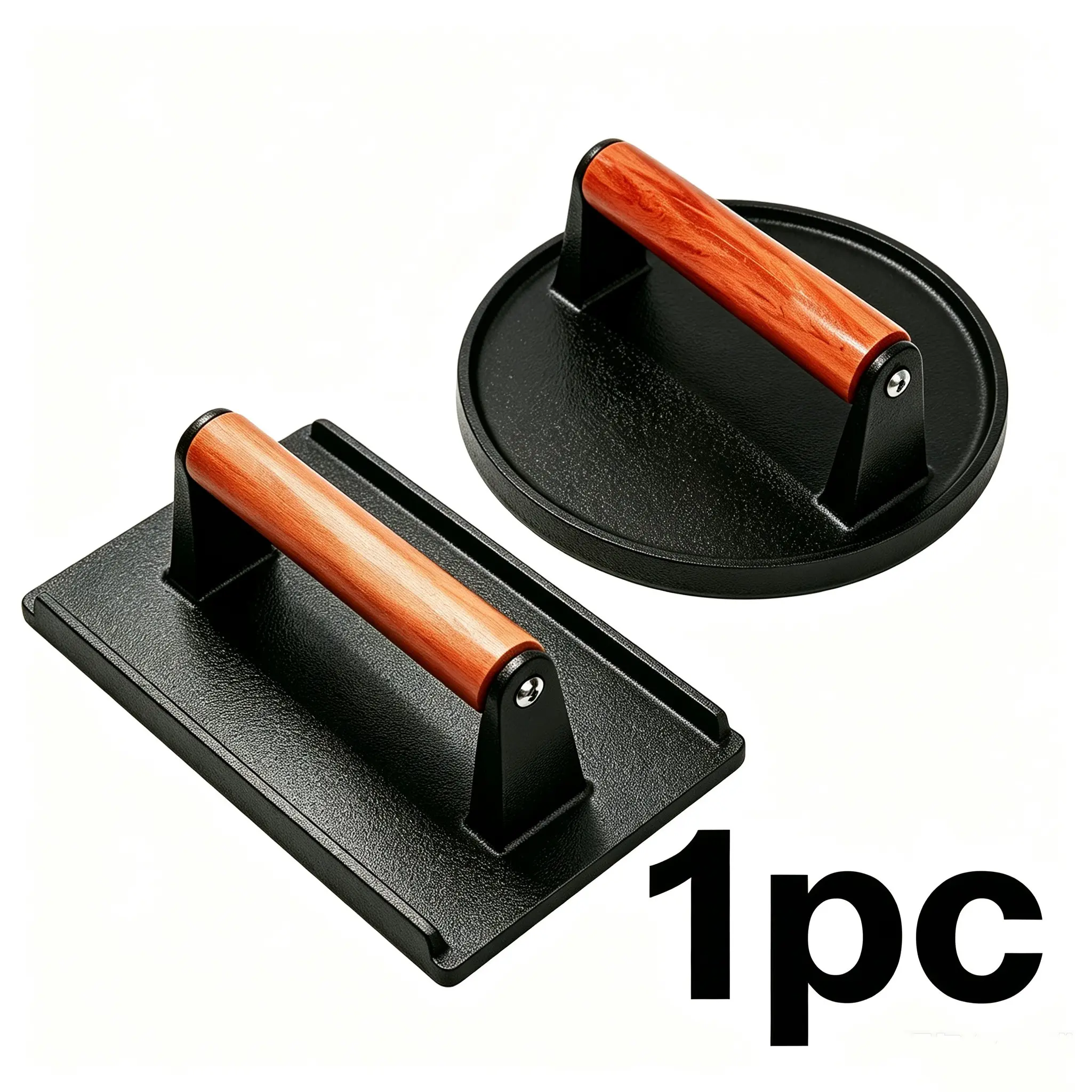 Cast Iron Meat Press Board, Burger Press Machine, Grill Steak Cooking, Birch Wood Handle, Non-Coated BBQ Press Board Utensils