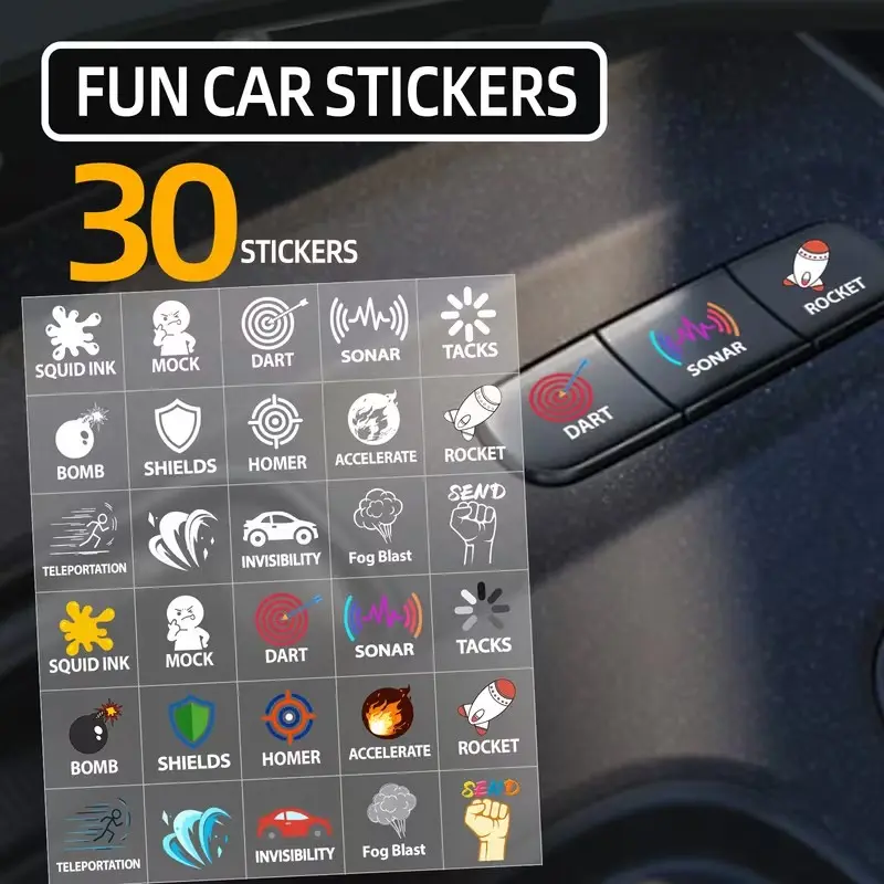 30pcs Car Button Stickers, Stickers for Cars, Colorful Game Icons, Transparent Material, Waterproof, Durable, Easy Installation, Customizable Dashboard Decor