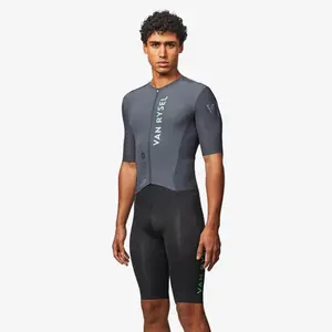 Van/Rysel Men's Short Sleeve Cycling Skinsuit - Breathable Triathlon Trisuit, Athletic Active Tops, Sports Top, Professional Ciclismo Running Apparel
