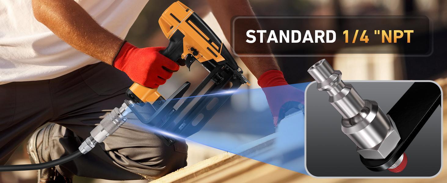 Pneumatic Tool Rafter Hook Hanger with 1/4 Inch & 360° Swivel Air Fitting, Lightweight Aluminum Air Tool Organizer Holder, L Shaped Hook for Air Nailer, Air Hammer, Air Blow Gun