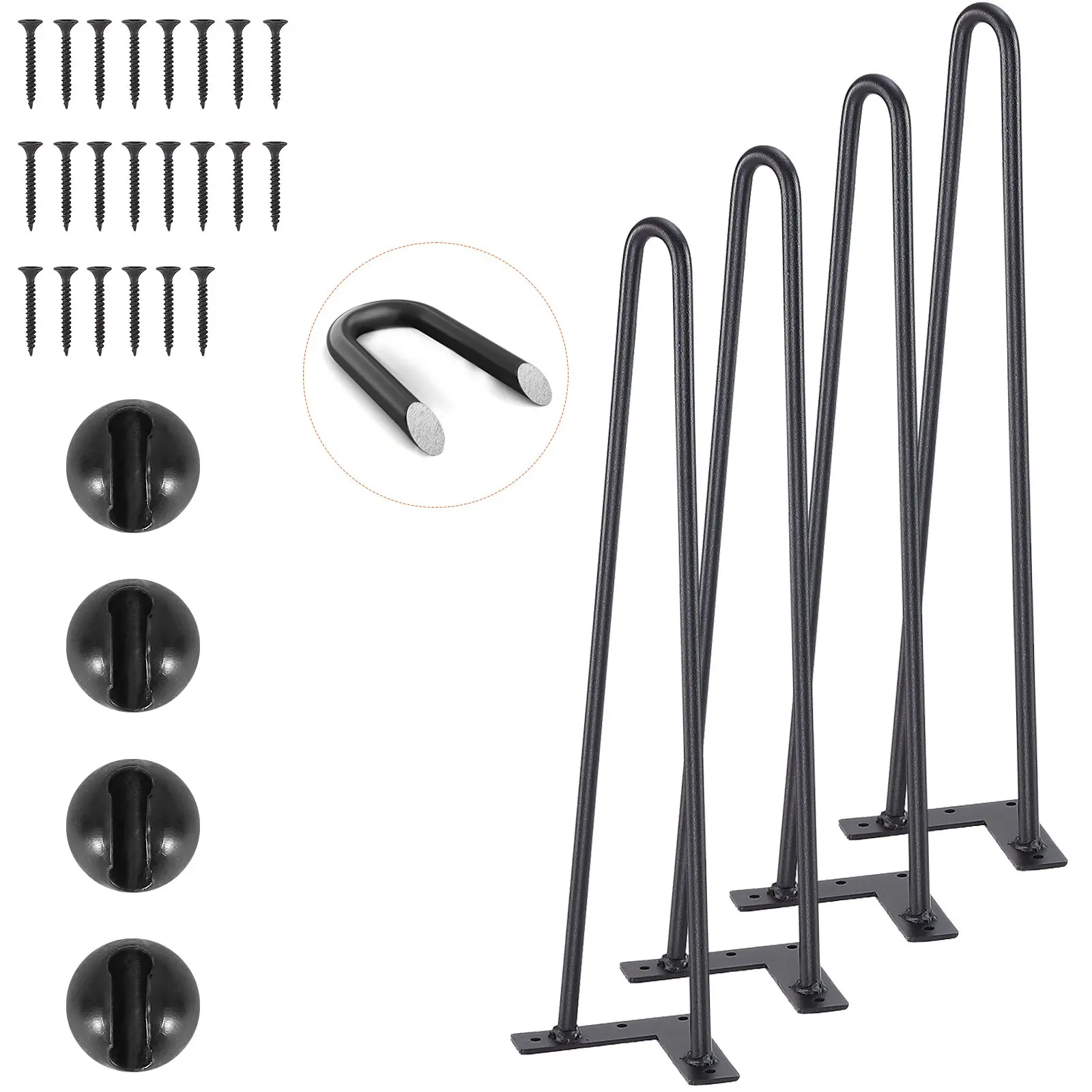 19" Hairpin Furniture Legs, Metal Home DIY Projects for Nightstand, Coffee Table, Desk, 500lbs Load Capacity with Rubber Floor Protectors, Metal Heavy Duty Sturdy Modern Table Legs, 4PCS Black