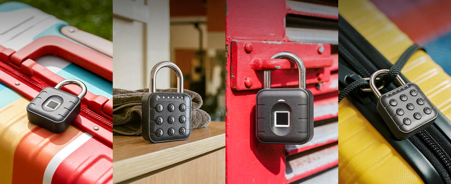 Padlock, Locker Lock, Gym Lock with TUYA App, IP67 Waterproof, 10 Fingerprints, Stainless Shackle for School Locker, Fence, Gym Locker & Gatres