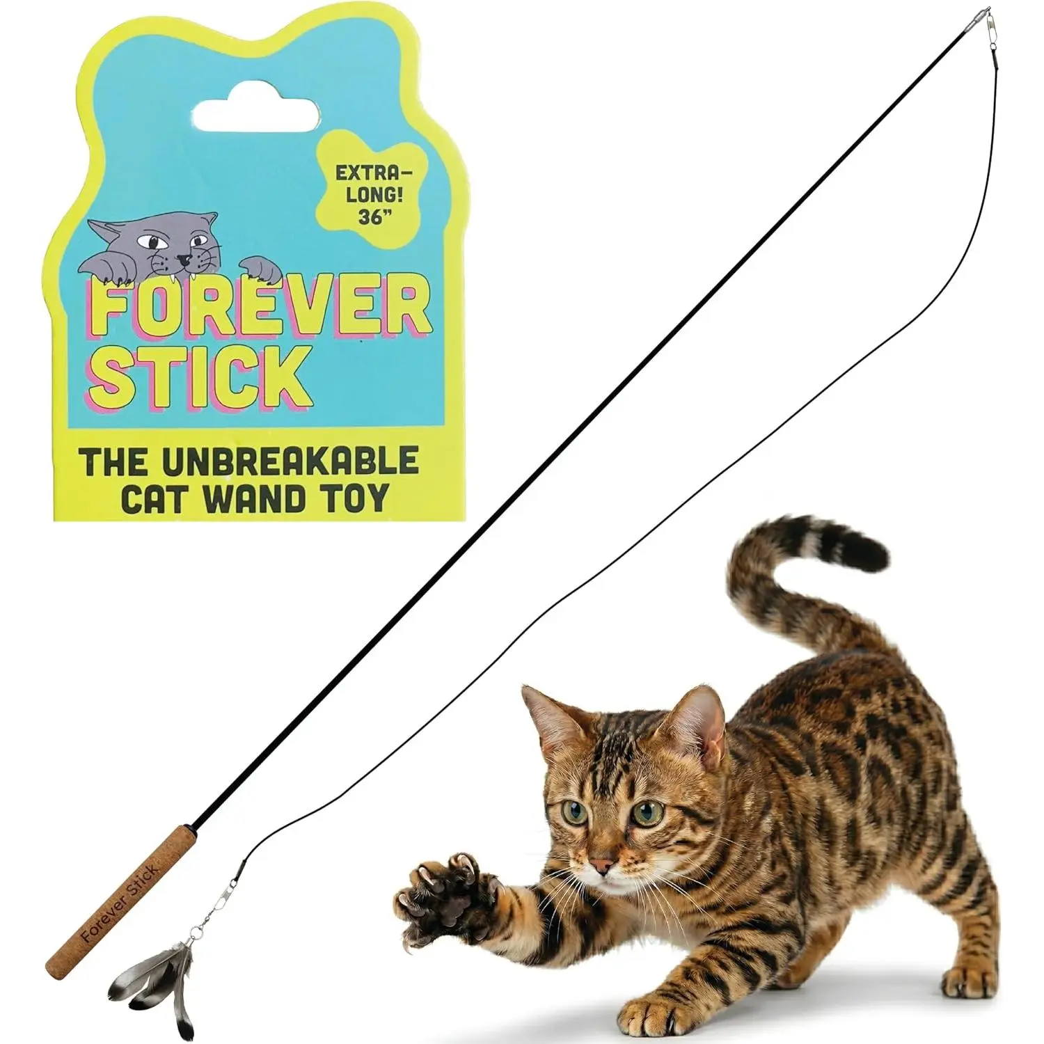 Forever Stick 1-Pack - The Unbreakable  Wand , Durable   Wand, Extra Long  String ,  Fishing Pole  for Bored Indoor Adult Cats,  Stick ,   Wand,  Teaser Wand