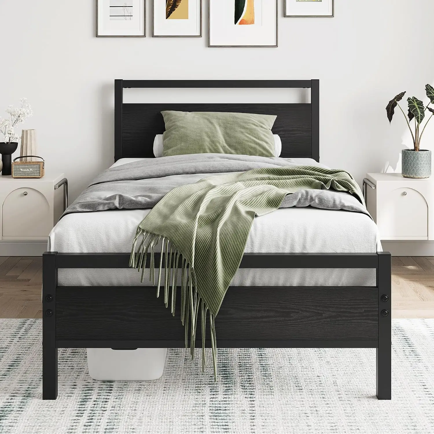 Black  Bed Frame with  Headboard,Single Bed Frame | Metal Single Platform Bed Frame No Box Spring Needed,Heavy Duty Metal Slats Support,Mattress Base,Noise Free,Easy to Assemble