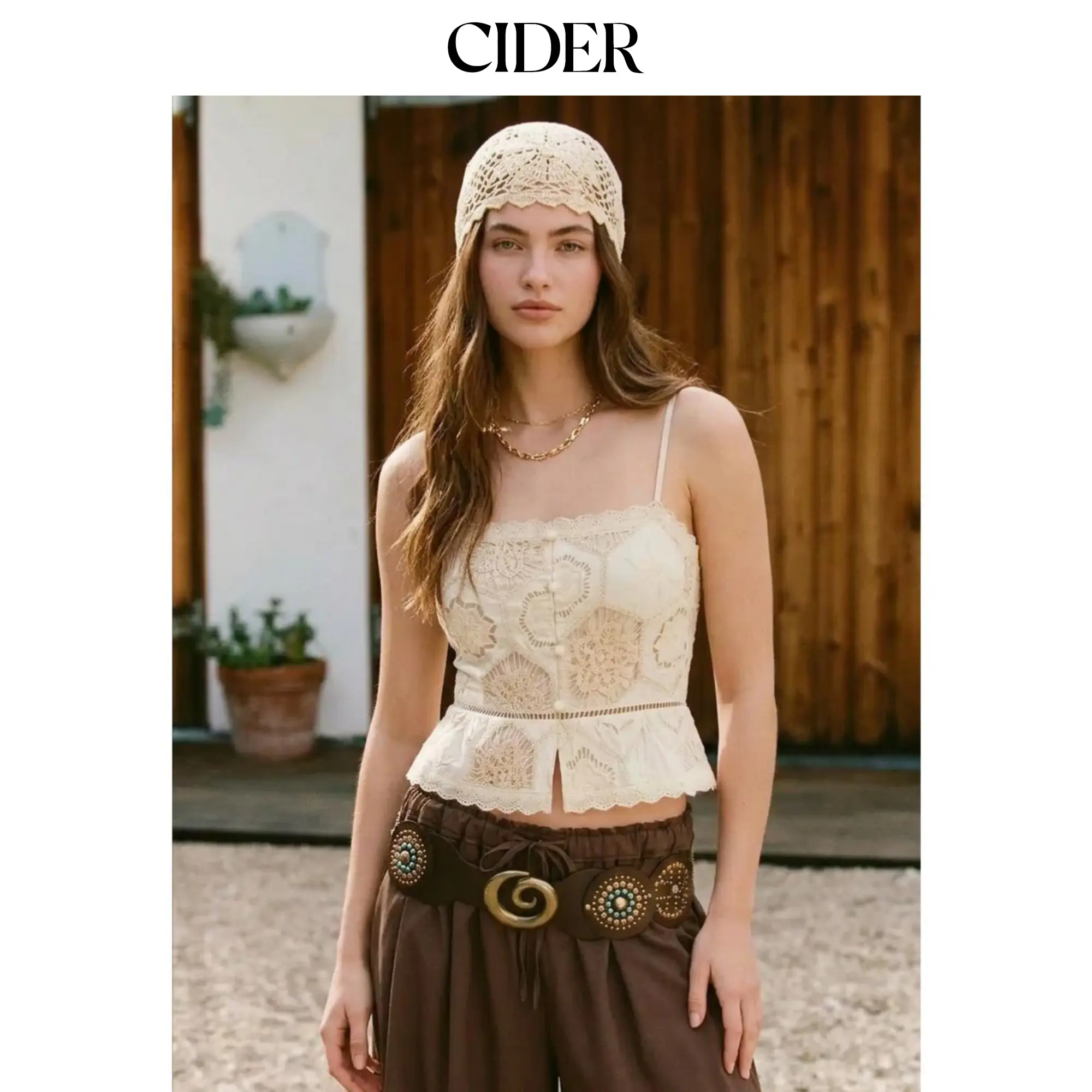 Cider Cotton-blend Broderie Anglaise Lace Peplum Hem Cami Crop Top SummerWins SummerFinds