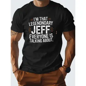 Men'S & Women'S Legendary Jeff Graphic T-Shirt - Funny "I'm That Legendary Jeff Everyone'S Talking About" Saying - Lightweight Tee with Bold Orange Text - Regular Fit Round Neck - Black Streetwear Top Shortsleeve Menswear Tropical Tshirt Top