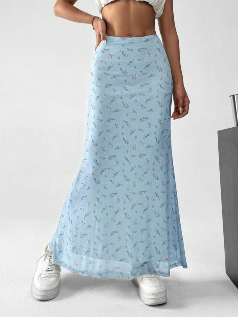 Women's Ditsy Floral Print Fish Tail Hem Skirt, Boho Fashion Long Skirt for Daily Holiday Vacation Wear, Ladies Bottoms for Summer