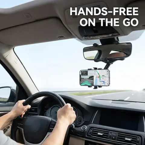 Car Rearview Mirror Mobile Phone Holder, 360 Degree Rotatable Car Phone Fixing Stand, Adjustable Navigation Bracket, Cellphone Car Mount, Universal Smartphone Holder, Phone Holder For Car, Car Phone Holders