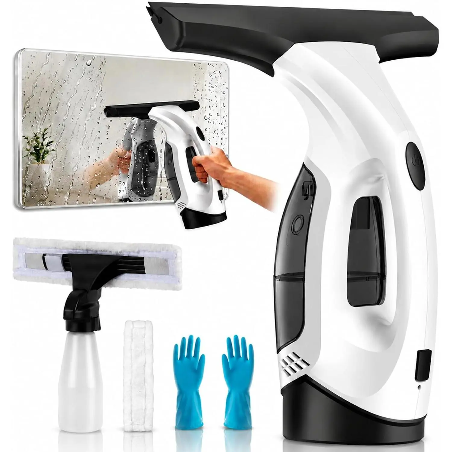 Window Vacuum  Cordless, Electric Window Cleaner  with 2000Pa Suction, 280mm Wide , 150ml  for Shower Glass, Mirrors, Tiles &  Windows