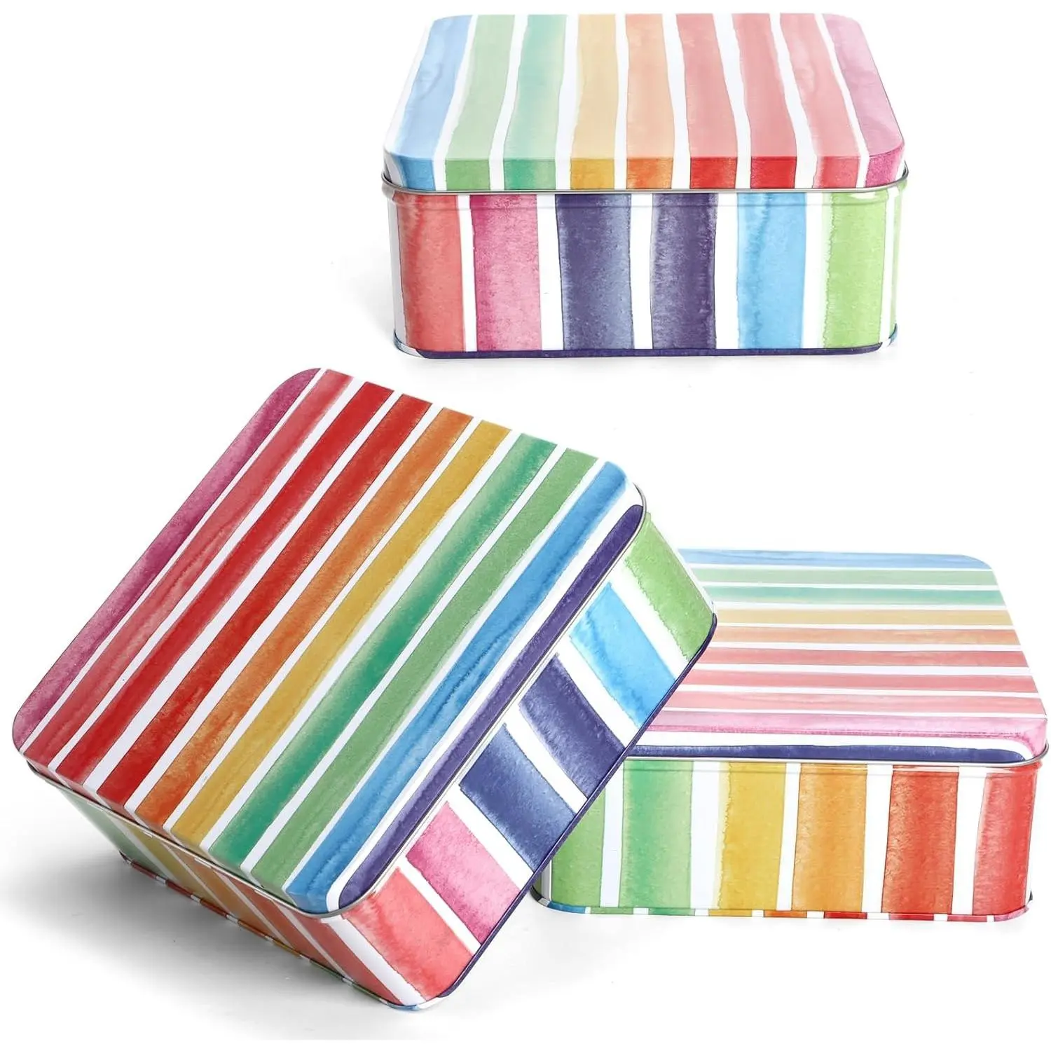 3 Pack Metal Cookie Tin with Lid, Square Baking Cake Gift Tins for Patisseries, 7" x 7" x 2.76" Candy Brownies Snacks Chocolate Storage Container for Christmas Easter Thanks Giving Holiday