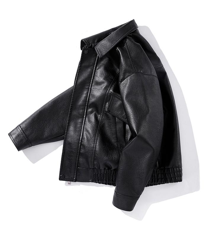 BIGWIG men's autumn and winter casual faux leather bomber jacket, fashionable modern motorcycle flight jacket, casual loose soft motorcycle jacket, lapel button zipper long sleeve with pocket jacket, PU leather