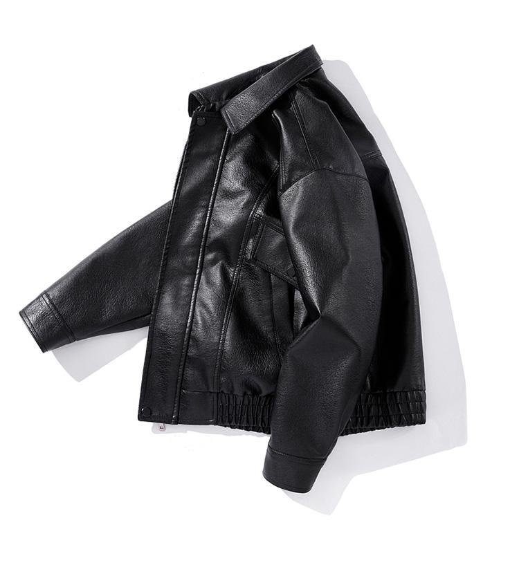BIGWIG men's autumn and winter casual faux leather bomber jacket, fashionable modern motorcycle flight jacket, casual loose soft motorcycle jacket, lapel button zipper long sleeve with pocket jacket, PU leather